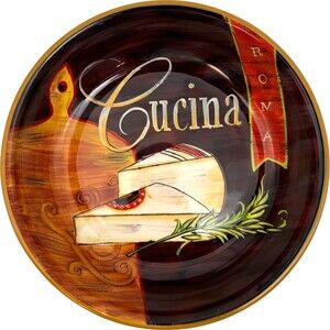 Pier 1 Pasta Bowl Earthenware 9.25" Cucina Roma Brown Orange Cheese Thyme